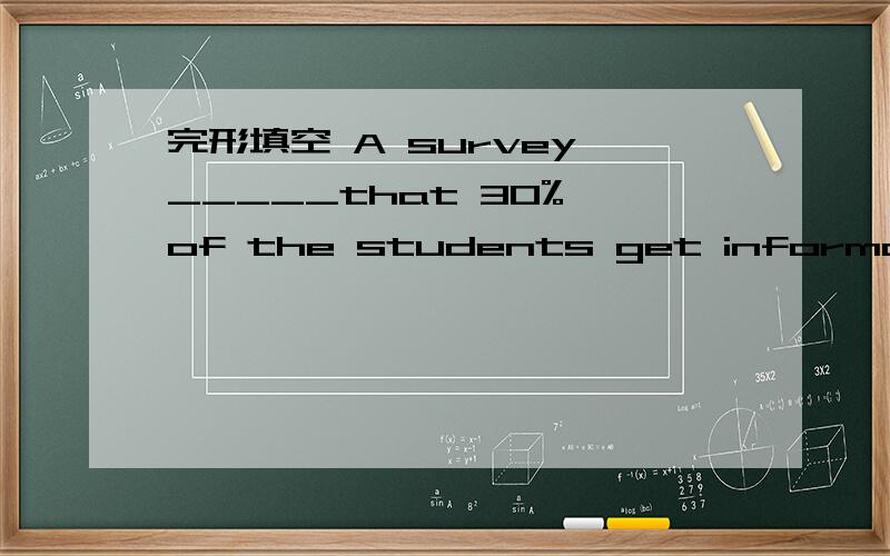 完形填空 A survey _____that 30% of the students get informaton on the InternetA:puts B:shows C:buys D:has